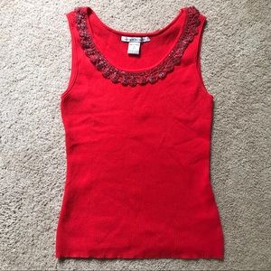 Red tank top beaded detail